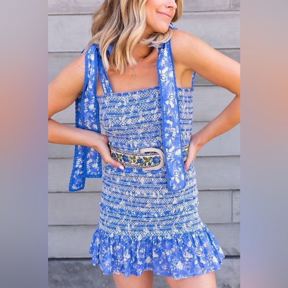 LoveShackFancy Dresses & Skirts - NWOT LoveShackFancy Belle‎ Blue smocked tie straps  Dress